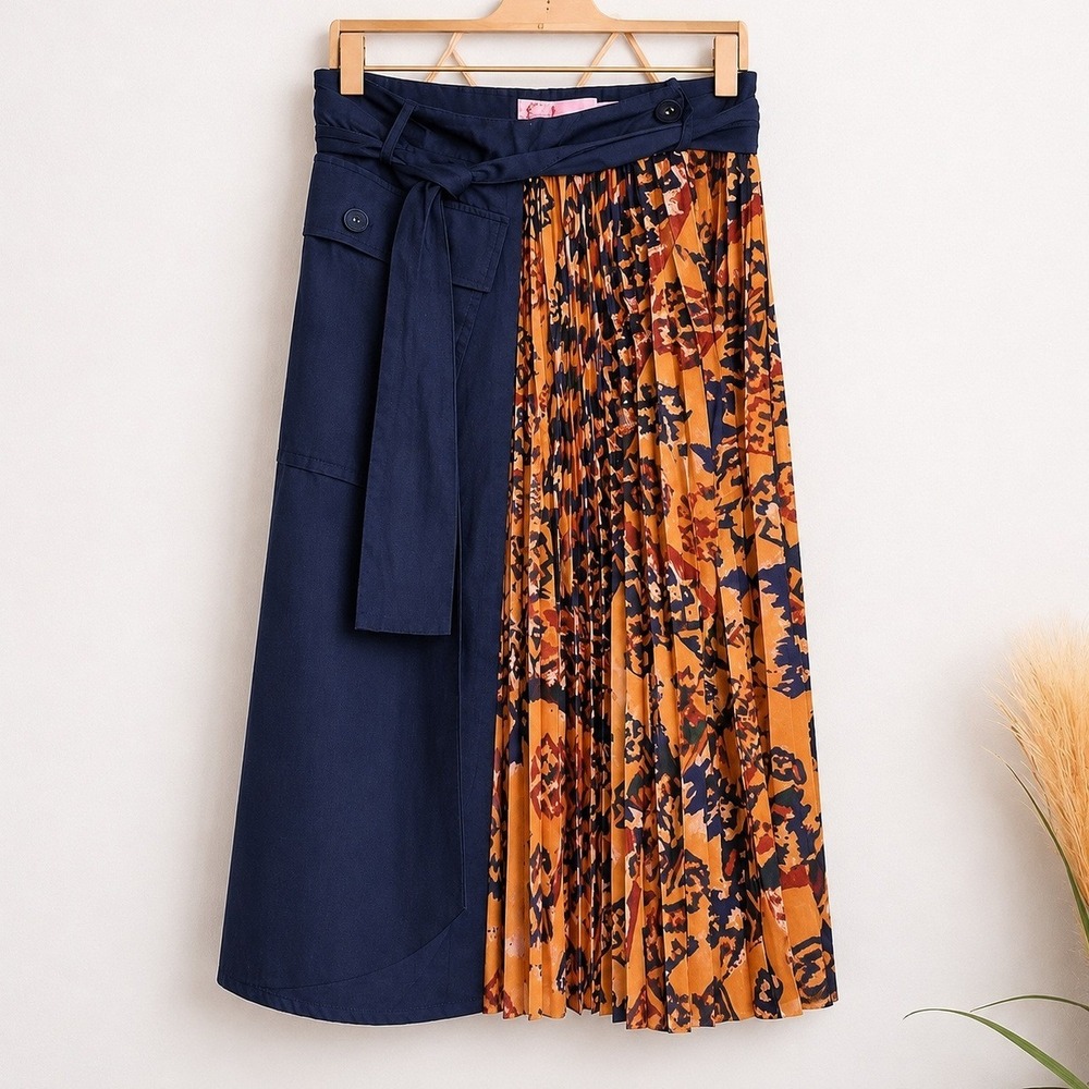 Anthropologie NEW Eva Franco Kavi Pleated Cargo Mix Media Wrap Skirt SZ Small 2 - Picture 2 of 13